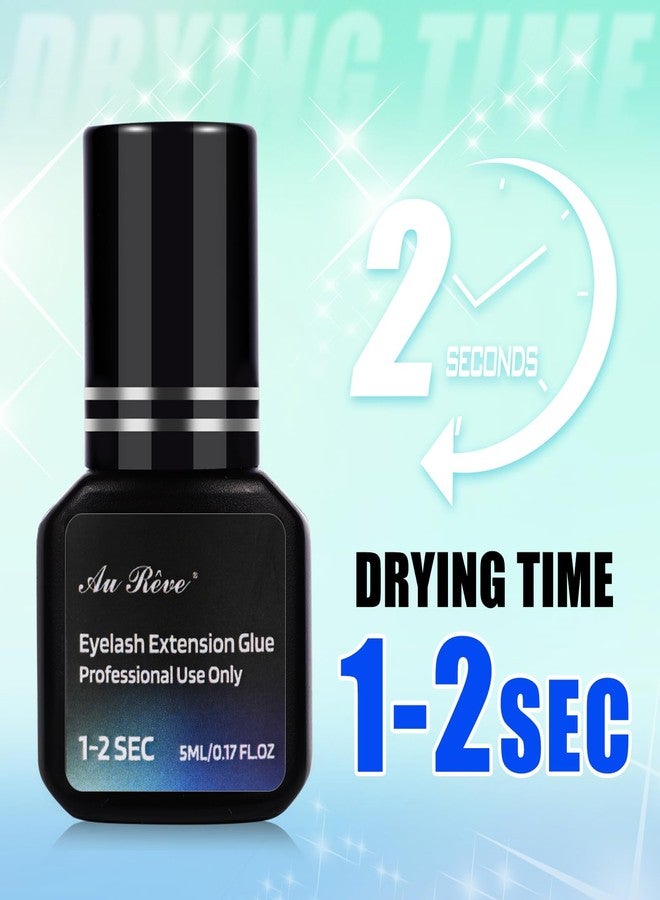 AuReve Eyelash Extension Glue, Lash Glue 1-2 Sec Drying Time 7-8 Weeks Retention Strong Black Lash Adhesive for Professional Use Only (5ML) - Image 2