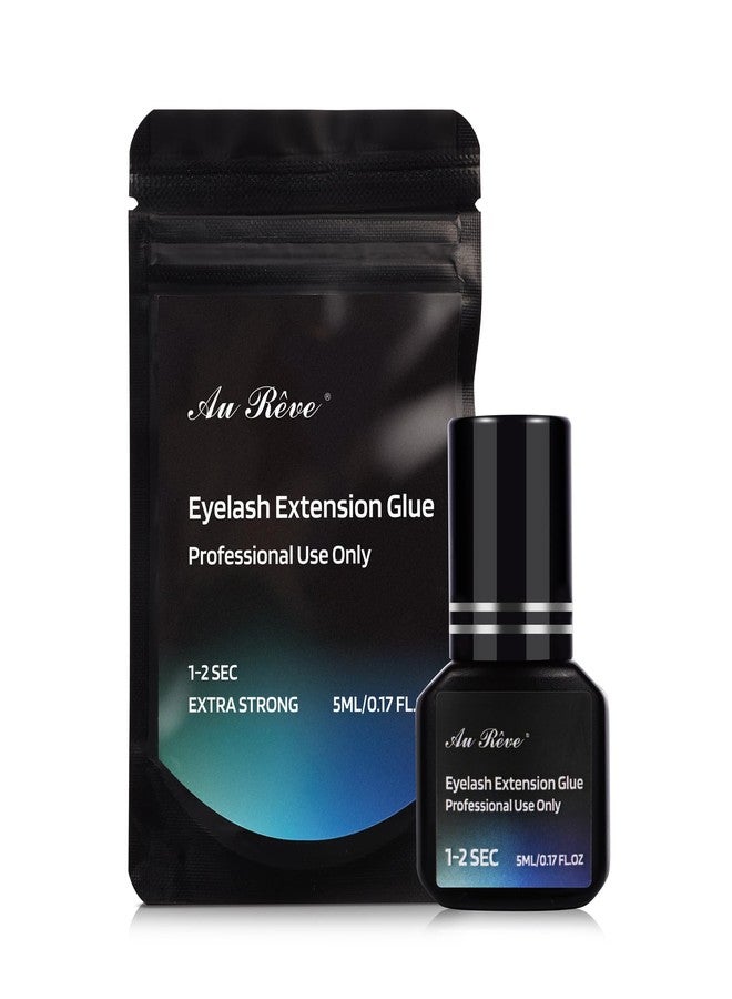 AuReve Eyelash Extension Glue, Lash Glue 1-2 Sec Drying Time 7-8 Weeks Retention Strong Black Lash Adhesive for Professional Use Only (5ML) - Image 1