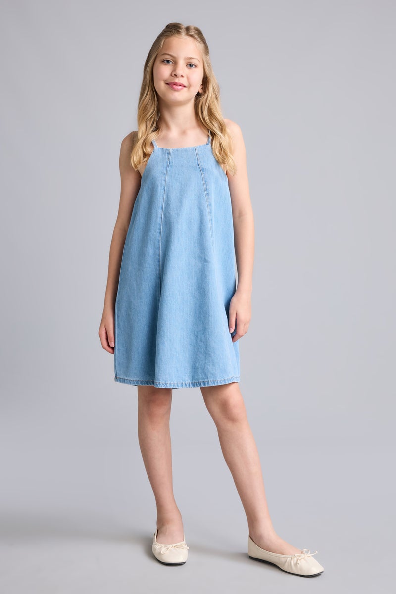 DeFacto Blue Girl Girl Strappy Denim Dress Casual - Image 1
