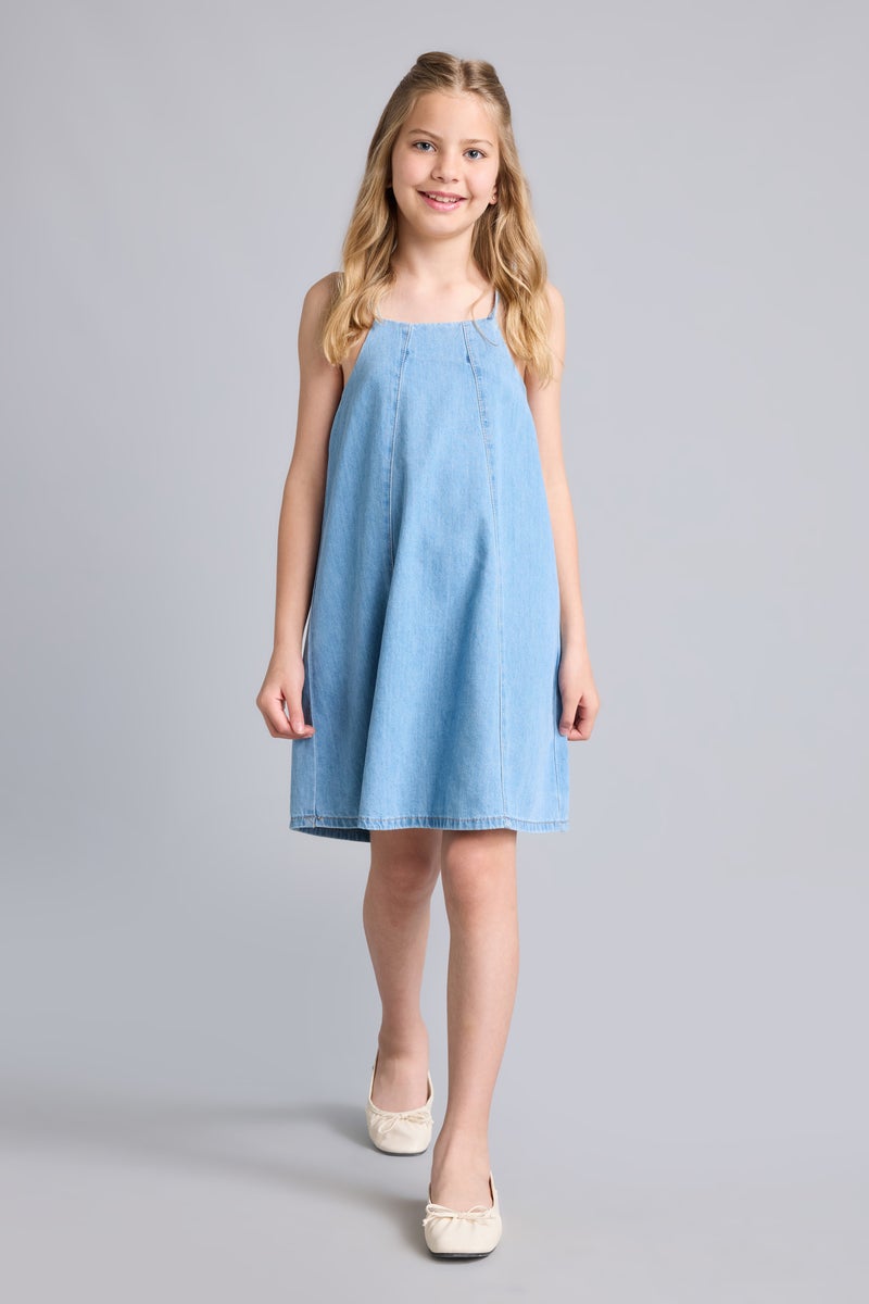 DeFacto Blue Girl Girl Strappy Denim Dress Casual - Image 2