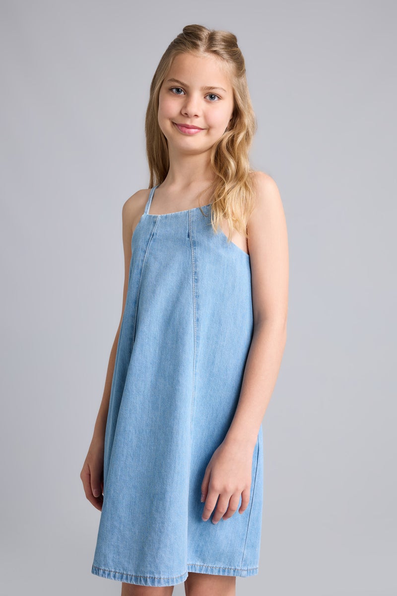 DeFacto Blue Girl Girl Strappy Denim Dress Casual - Image 3
