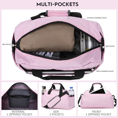 Ineetatu 14 inch Small Gym Bag for Women & Men, Mini Duffel Bag for Travel Sports Lightweight Carry On Bag, Pink - Image 2