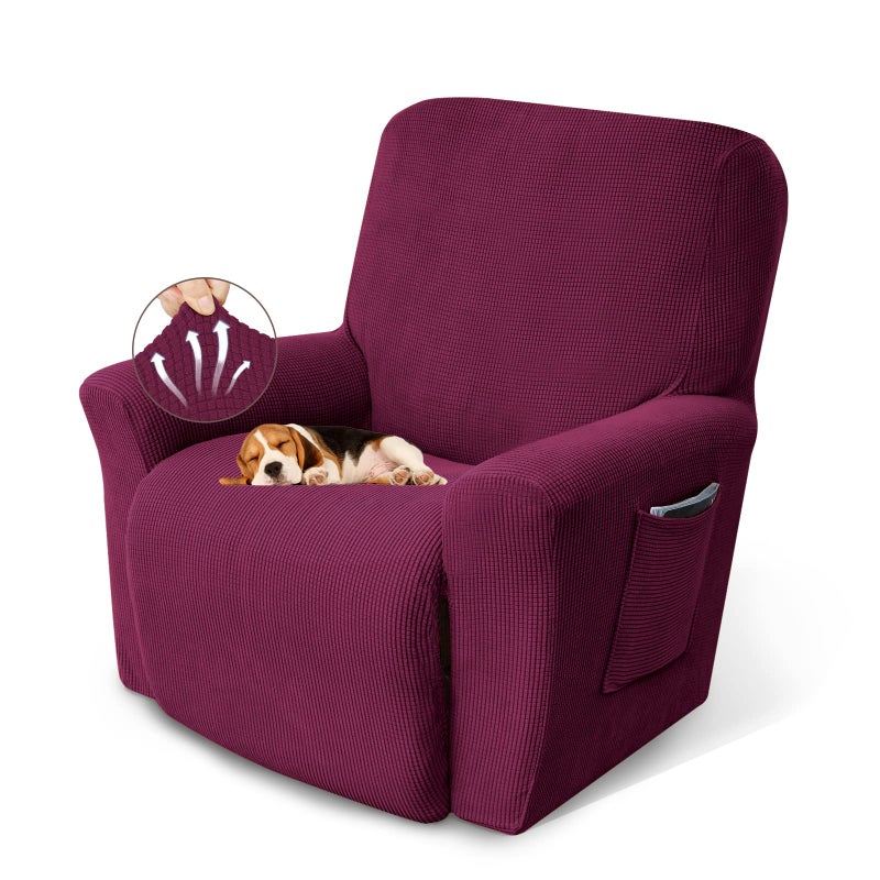 Kekuou Recliner Chair Covers Lazy Boy Recliner Covers Stretch Couch Cover Slipcovers 1 Piece Furniture Protector With Elastic Bottom For Dog Kids.(Recliner Wine) - Image 1