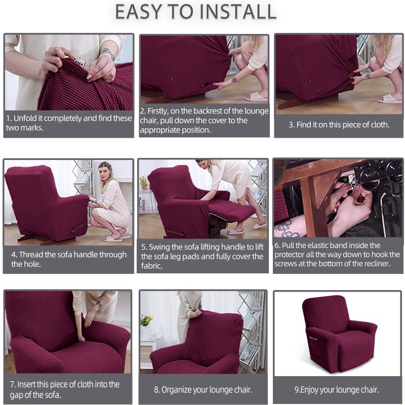 Kekuou Recliner Chair Covers Lazy Boy Recliner Covers Stretch Couch Cover Slipcovers 1 Piece Furniture Protector With Elastic Bottom For Dog Kids.(Recliner Wine) - Image 5