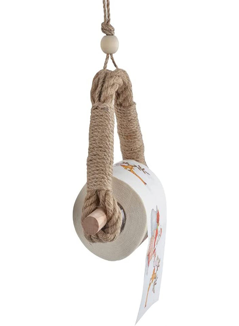 Toilet Roll Holder, Antique Rope Style Jute Towel and Tissue Paper Roll Holder, Wall Mounted Toilet Paper Wood Roll Holder, Home Bathroom Kitchen Country House Retro Decoration, 1 Pcs - Image 3