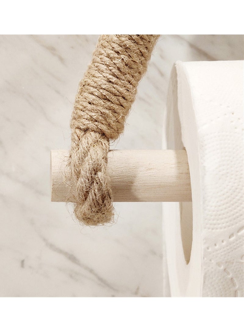 Toilet Roll Holder, Antique Rope Style Jute Towel and Tissue Paper Roll Holder, Wall Mounted Toilet Paper Wood Roll Holder, Home Bathroom Kitchen Country House Retro Decoration, 1 Pcs - Image 5