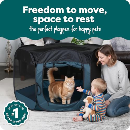 FurHaven SoftSided Dog Cat Playpen Portable Foldable Indoor Outdoor Pet Playpen with Mesh Windows Zippered Door Sailor Blue Extra Large - Image 3