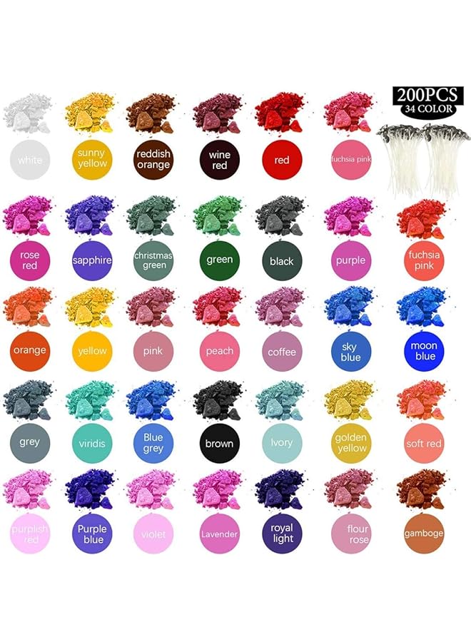 إيروريكس صبغة الشمع لصنع الشموع 34 لونًا من الشمع الطبيعي صبغة شمع الشموع اختيار رائع لصبغة لون الشموع تذوب بشكل مثالي وتلوين متساوٍ مع 200 قطعة من فتائل الشموع عالية الأمان - Image 2