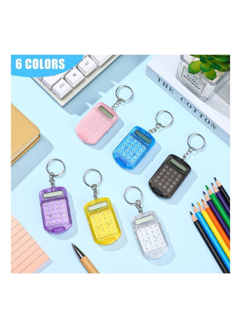 6 Pcs Mini Keychain Calculator for Kids Pocket Calculator Key Ring Tiny Clear Flip Small Portable Calculator 8 Digit Electronic Cute Basic Calculator Keychain for Students - Image 1