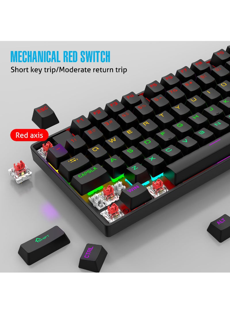Rock Pow ROCK POW Wired Gaming Keyboard, English 104 Keys Mechanical Keyboard with RGB Backlit 19 Modes, Media Control Knob, PBT Keycaps for PC Gaming and Working (Red Switch)  - Image 2