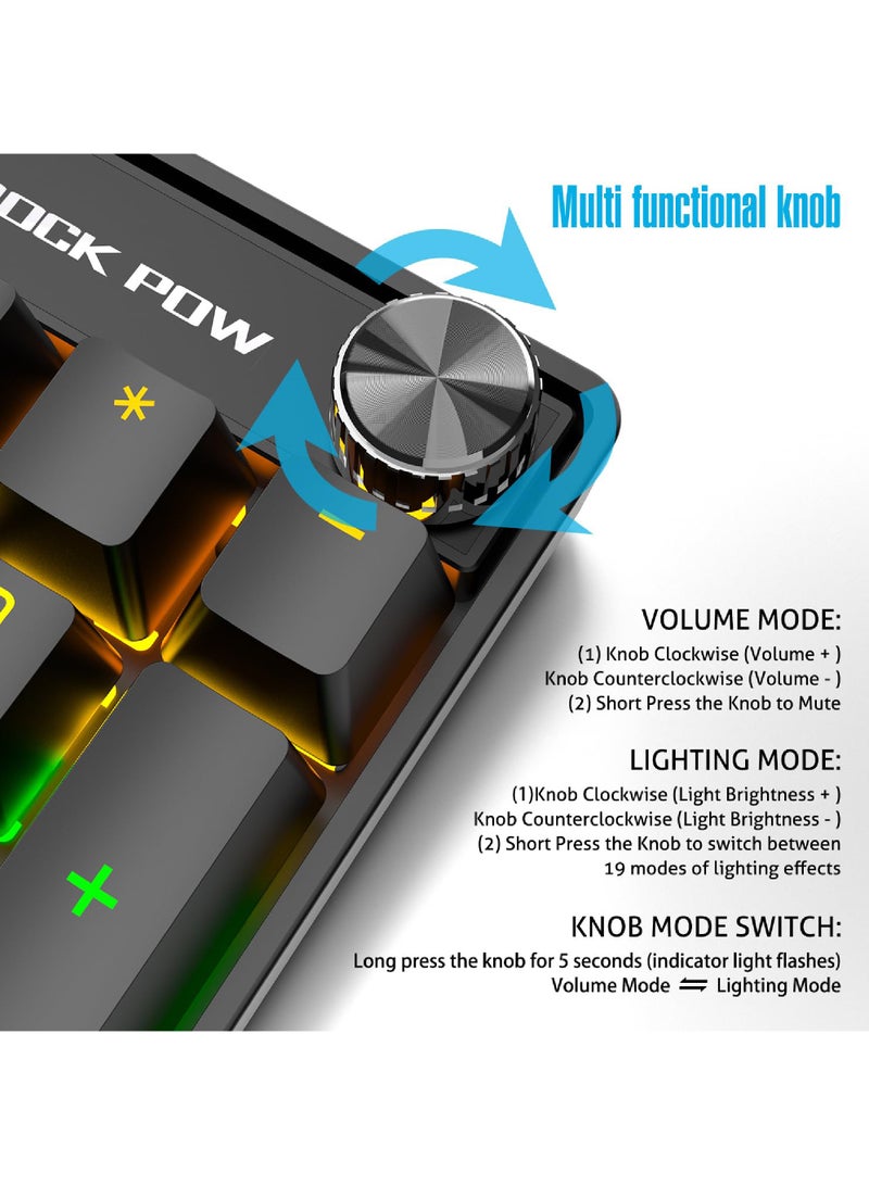 Rock Pow ROCK POW Wired Gaming Keyboard, English 104 Keys Mechanical Keyboard with RGB Backlit 19 Modes, Media Control Knob, PBT Keycaps for PC Gaming and Working (Red Switch)  - Image 3