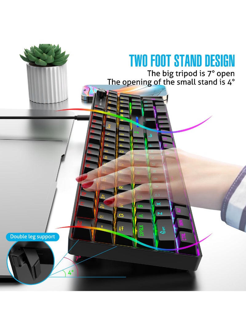 Rock Pow ROCK POW Wired Gaming Keyboard, English 104 Keys Mechanical Keyboard with RGB Backlit 19 Modes, Media Control Knob, PBT Keycaps for PC Gaming and Working (Red Switch)  - Image 5