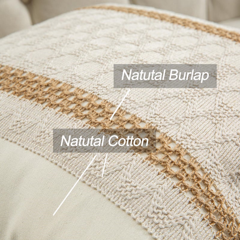 Mayler Yee Throw Pillow تغطي 20 × 20 بوصة 1pc لمزرعة غرفة المعيشة القطن والخيش المحكم مخطط أغطية وسادة بوهو المنسوجة (البيج والبني المزدوج المخطط) - Image 4