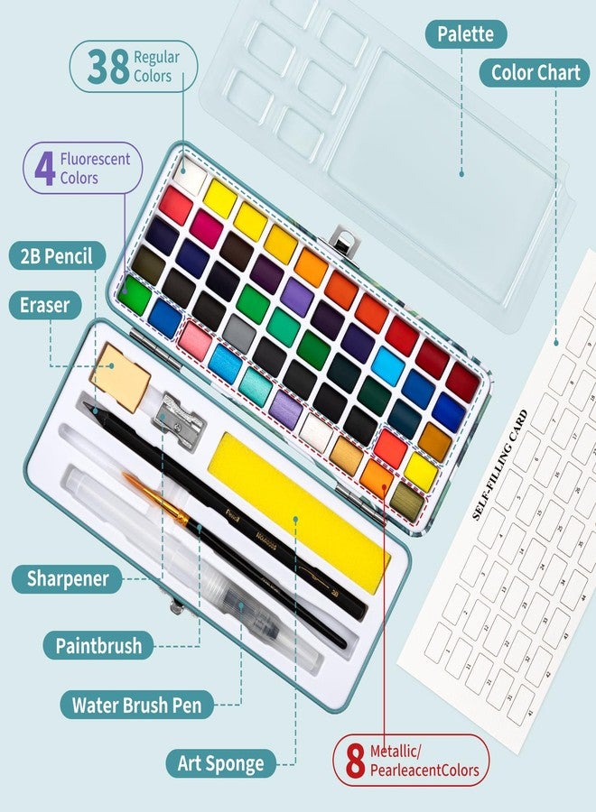 Joyask Watercolor Workbook, Water Coloring Book, 12 Different Patterns of Original DIY Designs, 50 Colors Watercolor Paint Set with Palette and Brush, Beginner-Friendly Watercolor Workbooks (Bouquets) - Image 3