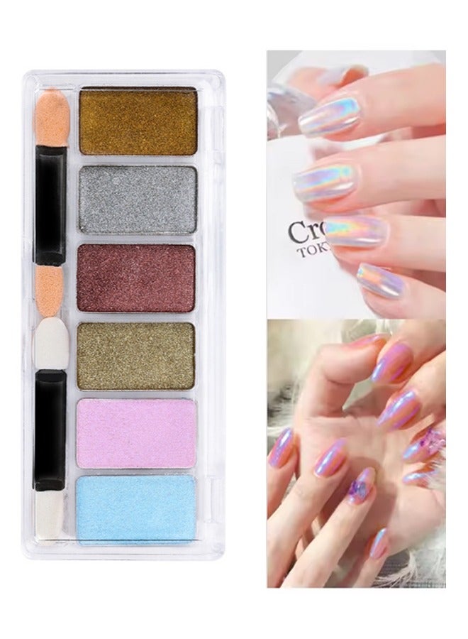 Chrome Nail Powder, 6 Colors Holographic Glitter Chrome Powder for Nails, Metallic Mirror Effect Nail Art Powder Pigment for Nail Decoration - Image 1