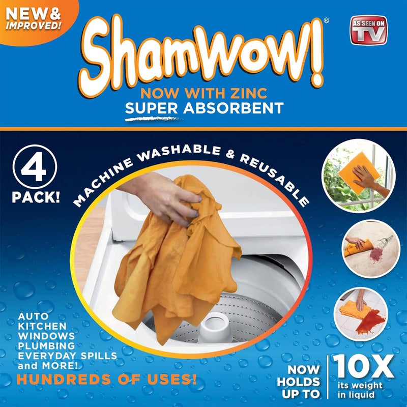 ShamWow Original Super Absorbent Multi-Purpose Cleaning Shammy Chamois Towel Cloth - Holds 10X its Weight in Liquid - Machine Washable - Will Not Scratch (4 Pack, Orange) - Image 3
