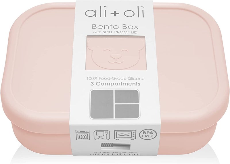 Ali+Oli Silicone Bento Box (Blush) Lunch Box for Kids  Toddlers  Preschoolers & Adults | BPA-Free and Spill-Proof | Ideal for School  and On-the-Go Meals | Durable Container for Snacks - Image 1