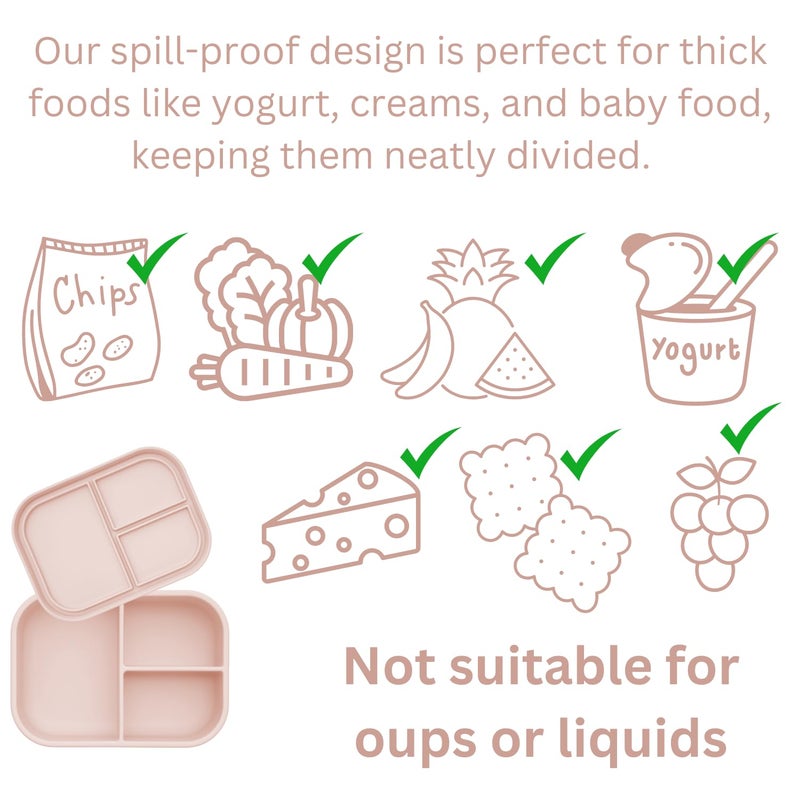 Ali+Oli Silicone Bento Box (Blush) Lunch Box for Kids  Toddlers  Preschoolers & Adults | BPA-Free and Spill-Proof | Ideal for School  and On-the-Go Meals | Durable Container for Snacks - Image 3