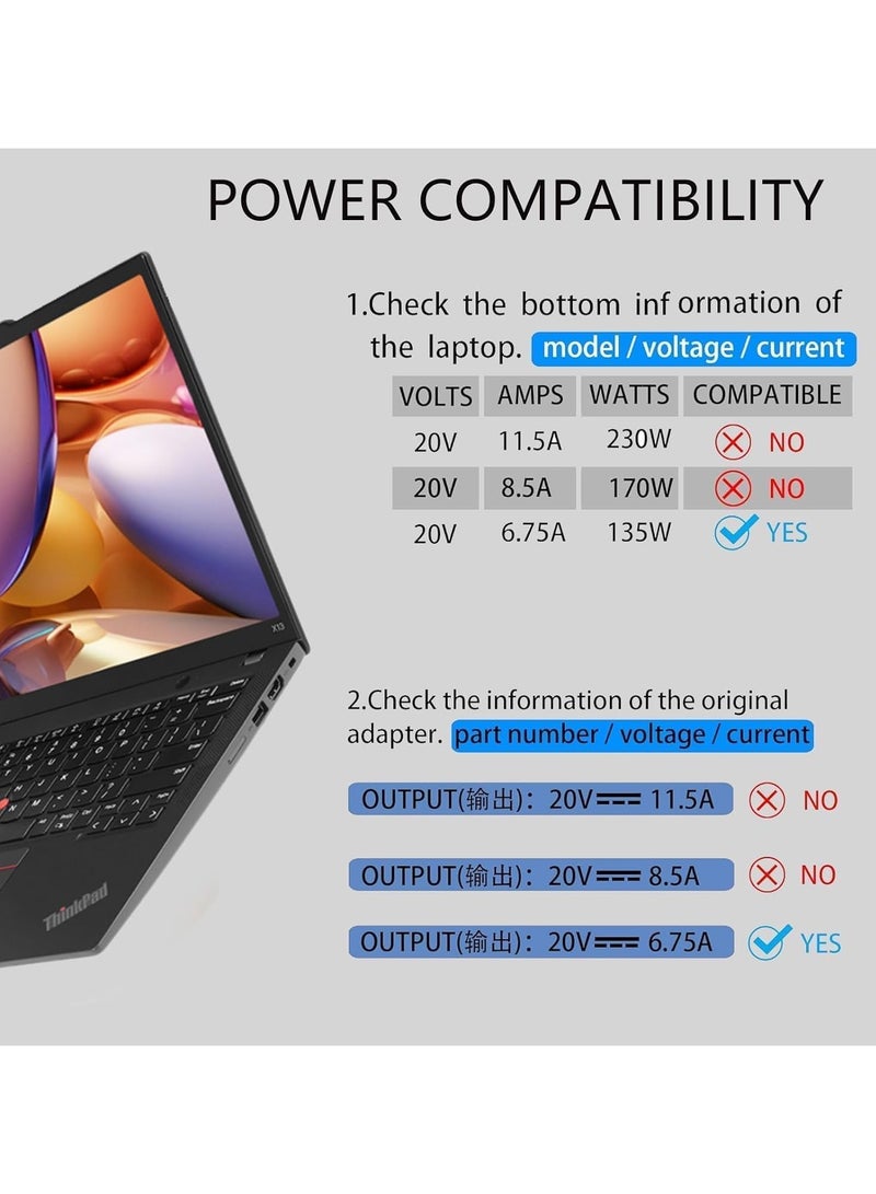 ماكس باور استبدال شاحن التيار المتردد بقوة 135 واط لجهاز Lenovo ThinkPad x1 Extreme P1 P15v T15p IdeaPad Gaming 3-15 L340 Y40-70 Y50-70 Y520 Y70-70 Y700 Y700-15ISK 720-15IKB ADL135NLC3A سلك طاقة محول الكمبيوتر المحمول 20 فولت 6.75 أمبير - Image 5