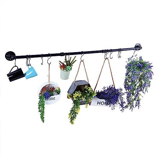 WuGeShop 50.4 inch Hanging Pot Rack Wall Mounted Pot Pans Hanging Rail, Industrial Long Pot Pan Bar With 15 S Hooks, Black Pot Hangers Kitchen Pot and Pan Hanging Rack - Image 5