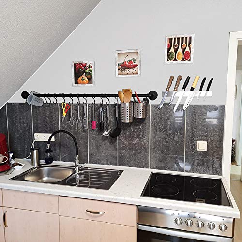 WuGeShop 50.4 inch Hanging Pot Rack Wall Mounted Pot Pans Hanging Rail, Industrial Long Pot Pan Bar With 15 S Hooks, Black Pot Hangers Kitchen Pot and Pan Hanging Rack - Image 4