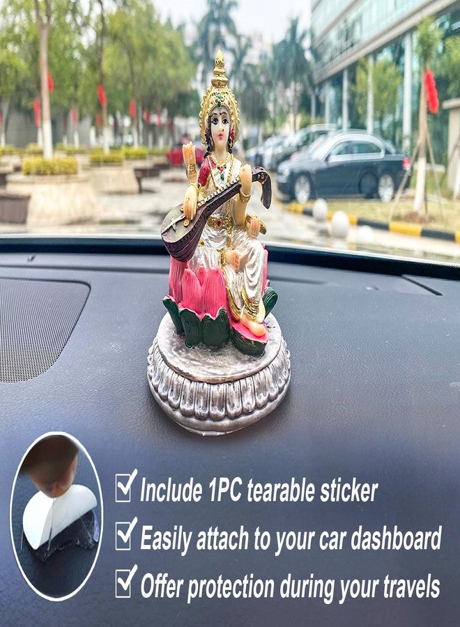 BangBangDa Small Saraswati for Car Dashboard - 3.9" H Lord Saraswati Statue for Vehicle Decor Polystone Indian God Birthday Diwali Father’s Day for Indian People Friend Altar Pooja - Image 4
