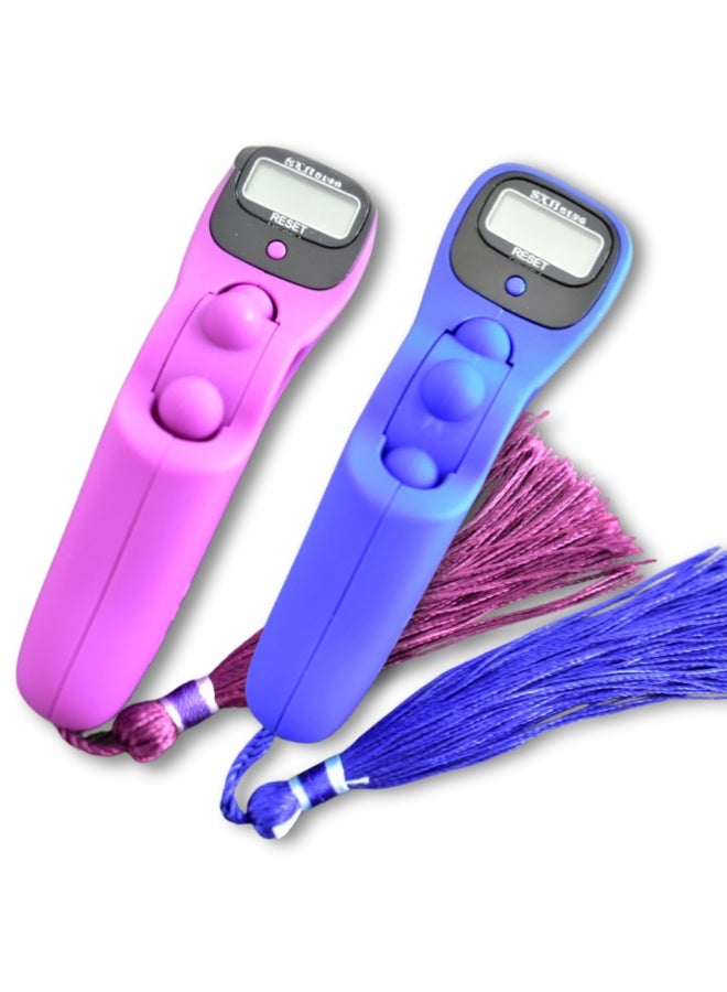 Purple Blue 2pcs Digital Tasbeeh Tally Portable Dhikr Tasbih LCD Display Screen 11x4x3cm Tassel, Scrolling Function Finger Counter for Prayer Gym Sports Events - Image 1