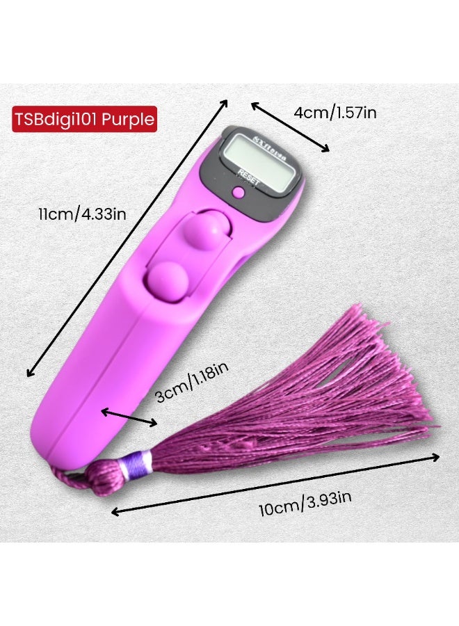 Purple Blue 2pcs Digital Tasbeeh Tally Portable Dhikr Tasbih LCD Display Screen 11x4x3cm Tassel, Scrolling Function Finger Counter for Prayer Gym Sports Events - Image 2