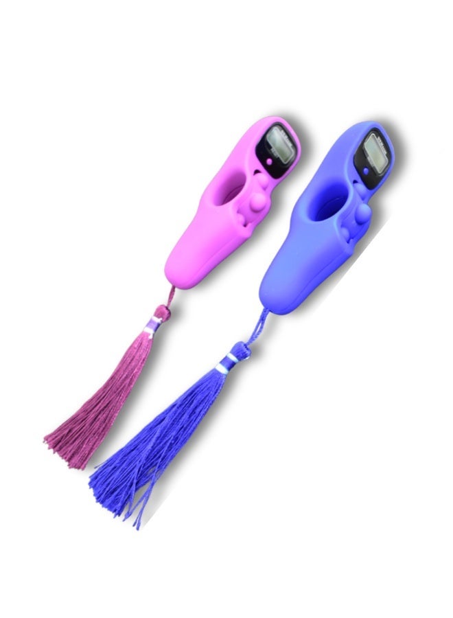 Purple Blue 2pcs Digital Tasbeeh Tally Portable Dhikr Tasbih LCD Display Screen 11x4x3cm Tassel, Scrolling Function Finger Counter for Prayer Gym Sports Events - Image 3