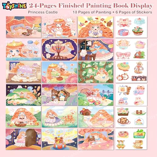 Toyshine Pack of 2 Cartoon Print Watercolor Painting Books Inbuilt with Brush &12Pc Color kit for Beginning Artist Students Birthday Return Gifts Party Favors Educational Learning Kits for kids 3+ - Image 3