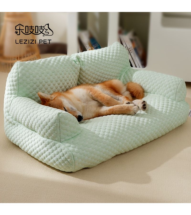 Blue XL Cat Sofa Bed All Season Removable Washable Pet Couch Ice Silky Fiber Fabric Cushion for Summer Dog Sleeping - Image 3