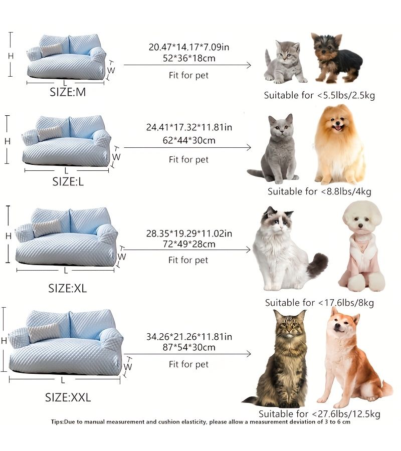 Blue XL Cat Sofa Bed All Season Removable Washable Pet Couch Ice Silky Fiber Fabric Cushion for Summer Dog Sleeping - Image 4