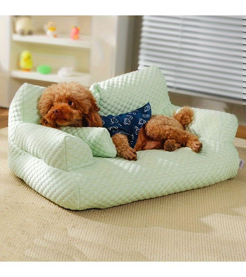 Blue XL Cat Sofa Bed All Season Removable Washable Pet Couch Ice Silky Fiber Fabric Cushion for Summer Dog Sleeping - Image 5