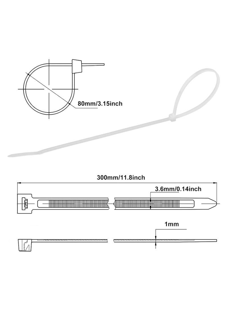 MEKEET Cable Ties 12" Pack of 100 Self-Locking Nylon Zip Ties UV Resistant & Heavy Duty Cable tie for Home, Office, Cable Management and Other... - Image 5
