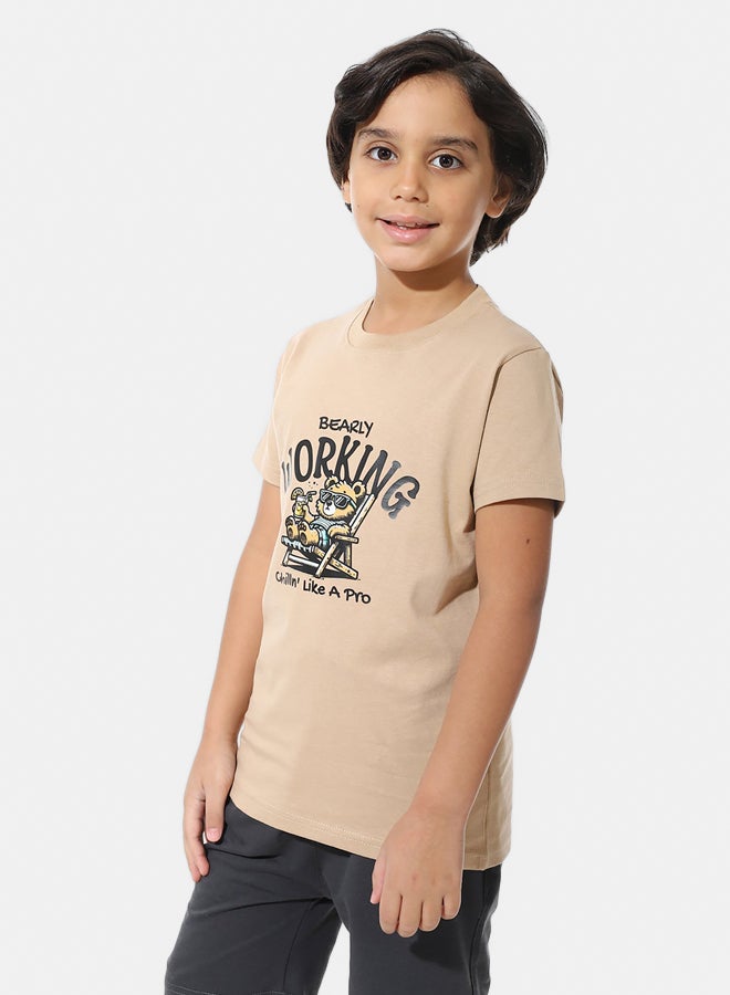 Andora Short Sleeves Printed Beige T-Shirts_Beige - Image 2