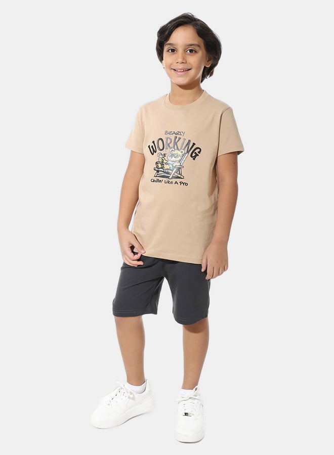 Andora Short Sleeves Printed Beige T-Shirts_Beige - Image 3