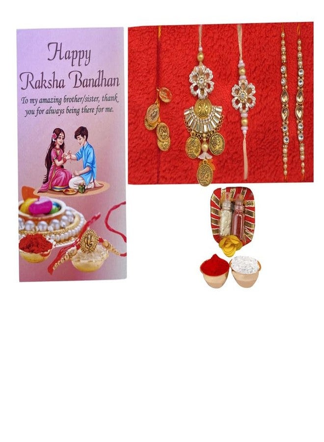 Giftrend Rakhi Set of 5 | Rakhi Combo for Bhai | with Tilak Kit and Greeting Card - Image 1