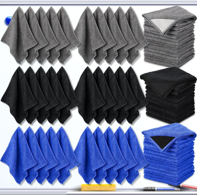 Tudomro 30 Pcs Magnetic Cleaning Cloth Dry Erasers Bulk for White Boards with Most Whiteboards Dry Eraser Reusable Microfiber Cloth Eraser, Home Office, 10'' x 10''(Black, Gray,Blue) - Image 1