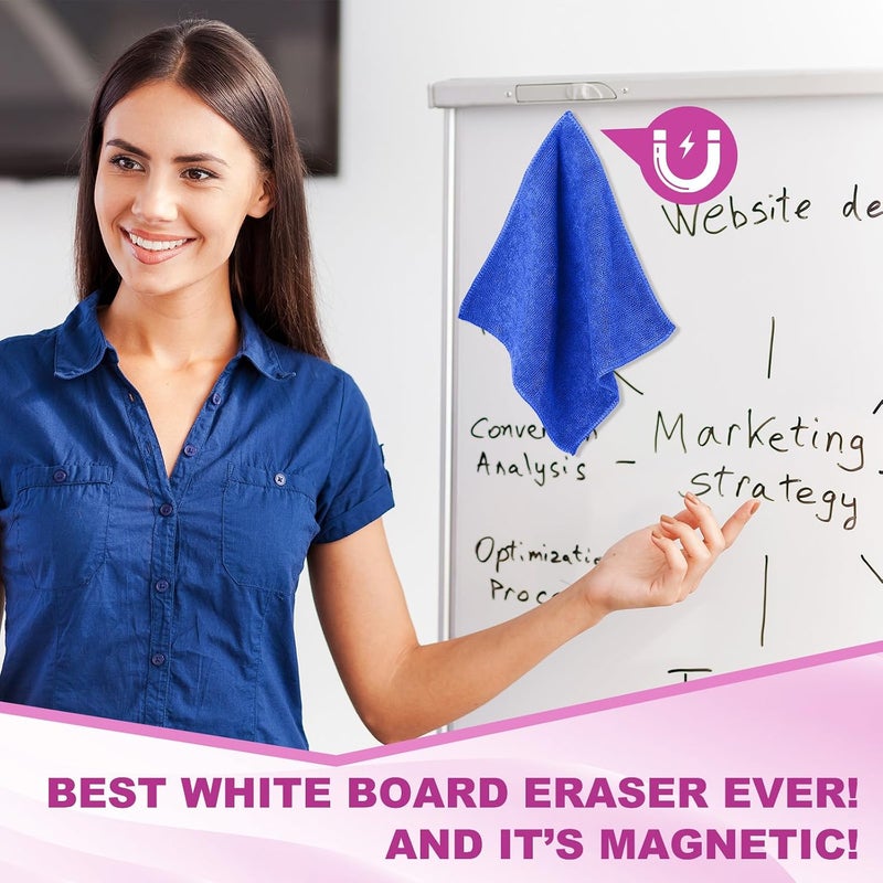 Tudomro 30 Pcs Magnetic Cleaning Cloth Dry Erasers Bulk for White Boards with Most Whiteboards Dry Eraser Reusable Microfiber Cloth Eraser, Home Office, 10'' x 10''(Black, Gray,Blue) - Image 4