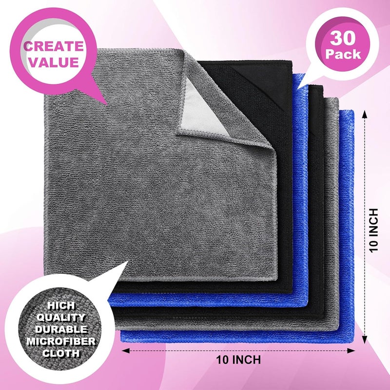 Tudomro 30 Pcs Magnetic Cleaning Cloth Dry Erasers Bulk for White Boards with Most Whiteboards Dry Eraser Reusable Microfiber Cloth Eraser, Home Office, 10'' x 10''(Black, Gray,Blue) - Image 2