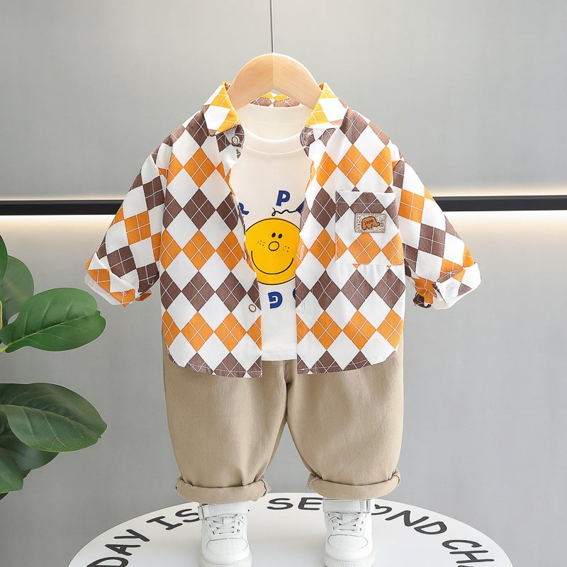 Boy'S Clothes Children'S Fashionable Coat Clothes Shirt Boy'S Three-Piece Suit - Image 1