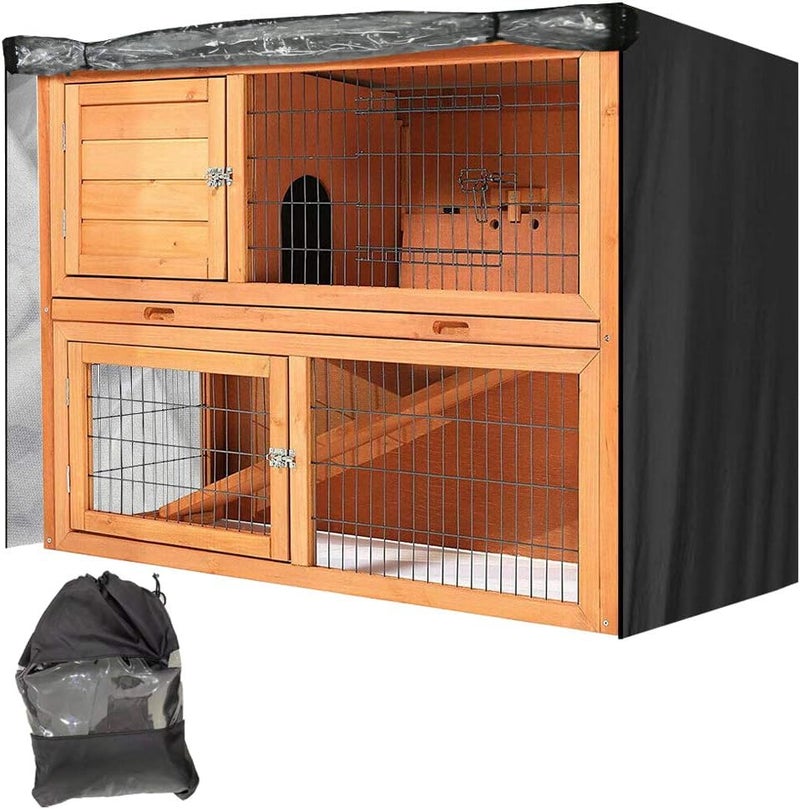 COOSOO Rabbit Hutch Cover Outdoor Waterproof Double Rabbit Cage Dust Cover for Winter Pet Cage Protection with Zipper Opening Visible Window Vent Holes 48x20x41/122x50x105cm - Image 1
