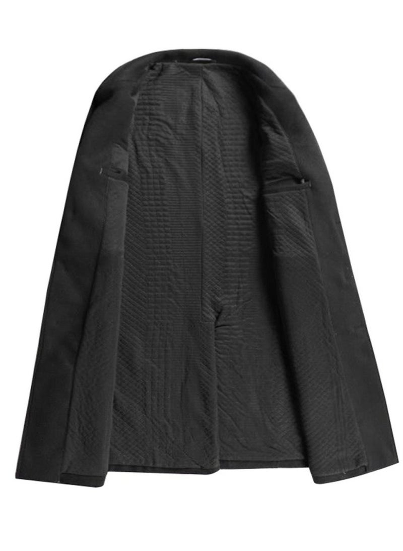 Loquat Men's Thick Woolen Casual Trench Coat Slim Fit Suit Collar Long Jacket Overcoat with Pockets Black  - Image 2
