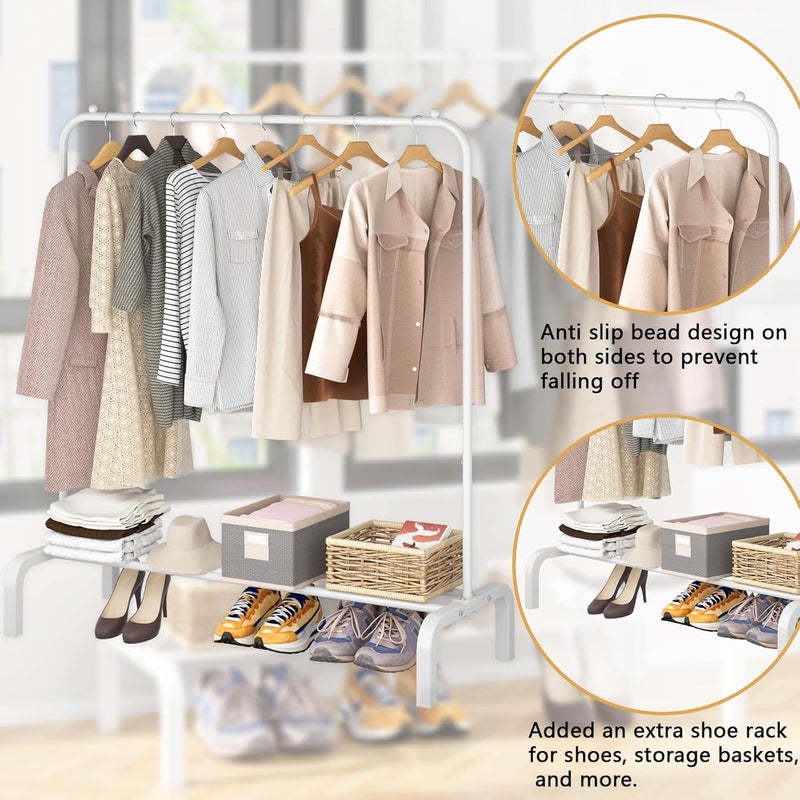 حامل ملابس BYUAIRY من المعدن مع رف سفلي لتعليق القمصان والجينز والمعاطف - أبيض - Image 5