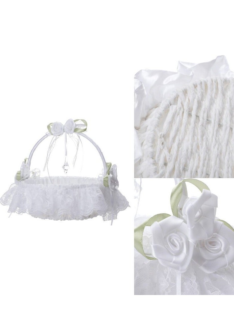 Generic Wedding Flower Girl Flower Basket - Outdoor Wedding Handheld Flower Basket - Flower Ring - Evening Dance Flower Basket - Retro Home Decoration - Photography Prop Flower Basket 