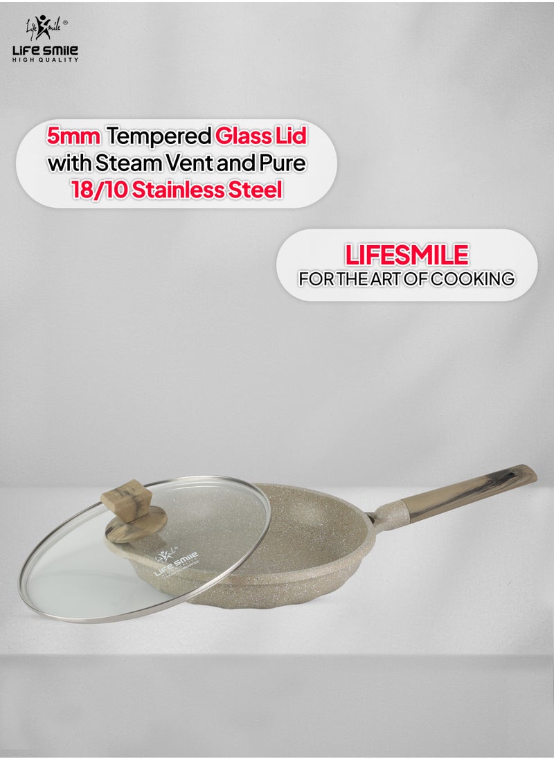Life Smile - 28CM Frying Pan With Lid - 5 Layer Granite Coating with Multiple Hob Compatibility  Heat-Resistant Handle - Induction bottom - Image 1