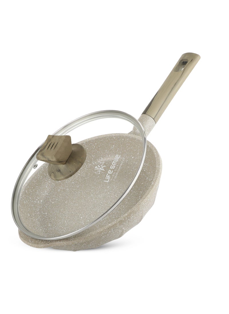 Life Smile - 28CM Frying Pan With Lid - 5 Layer Granite Coating with Multiple Hob Compatibility  Heat-Resistant Handle - Induction bottom - Image 1