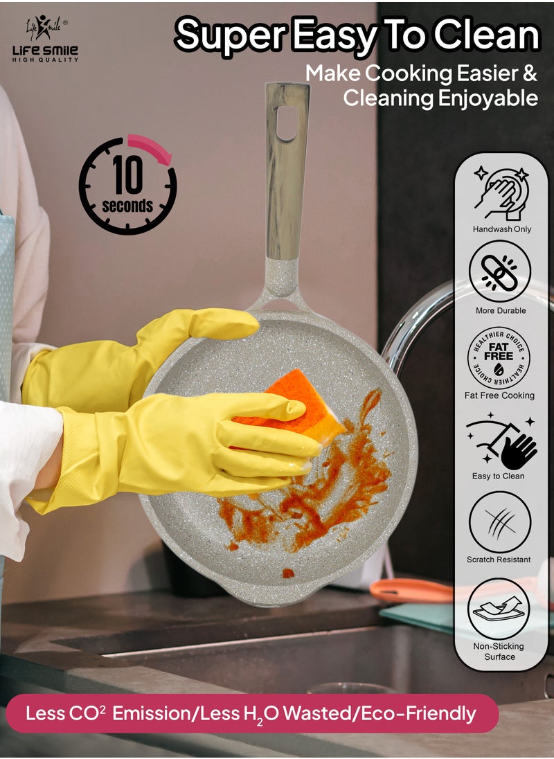 Life Smile - 28CM Frying Pan With Lid - 5 Layer Granite Coating with Multiple Hob Compatibility  Heat-Resistant Handle - Induction bottom - Image 1
