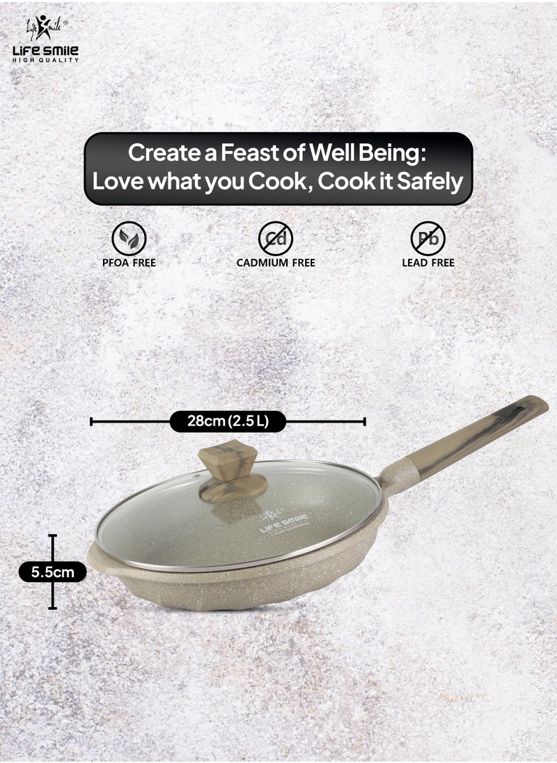 Life Smile - 28CM Frying Pan With Lid - 5 Layer Granite Coating with Multiple Hob Compatibility  Heat-Resistant Handle - Induction bottom - Image 1