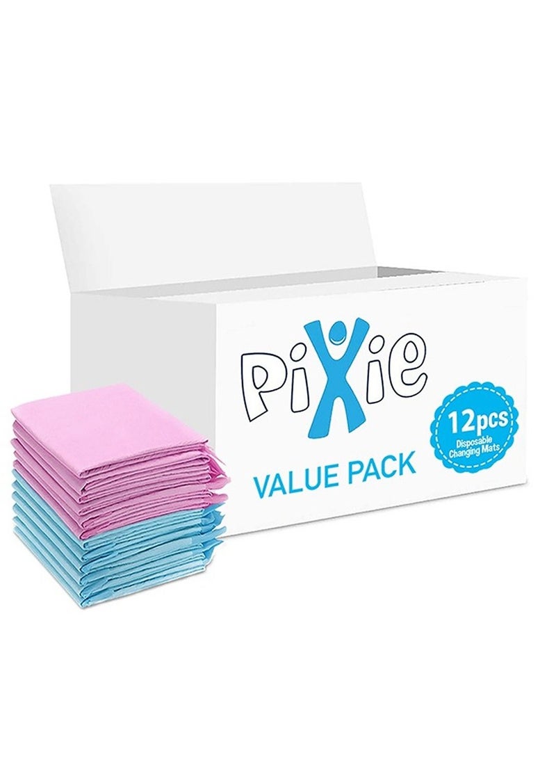 Pixie Disposable Changing Mats, 12 Counts, Soft Waterproof Mat, Portable Leak Proof Changing Mat, New Mom Leak-Proof Under pad, Mattress Table Protector Pad  - Image 1